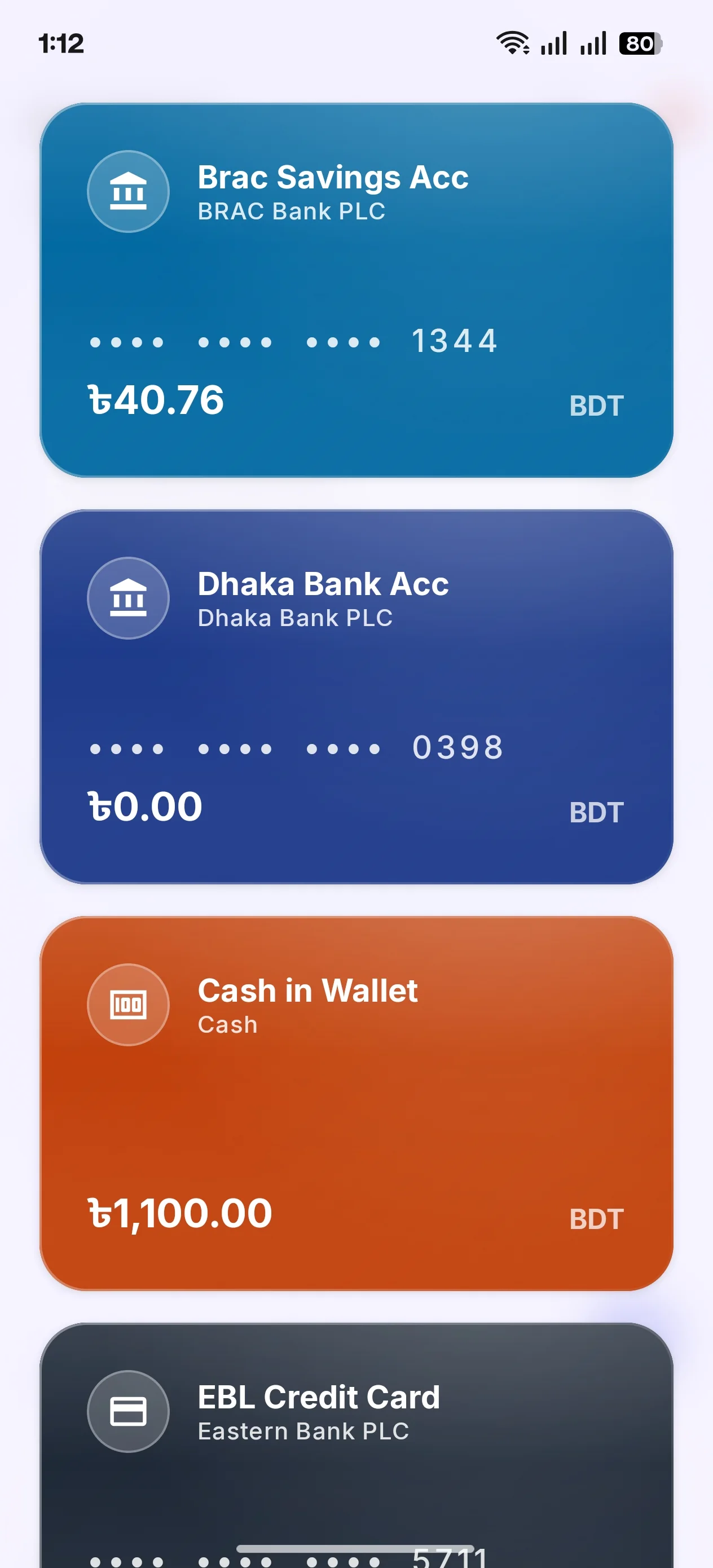 Premium account cards UI Light