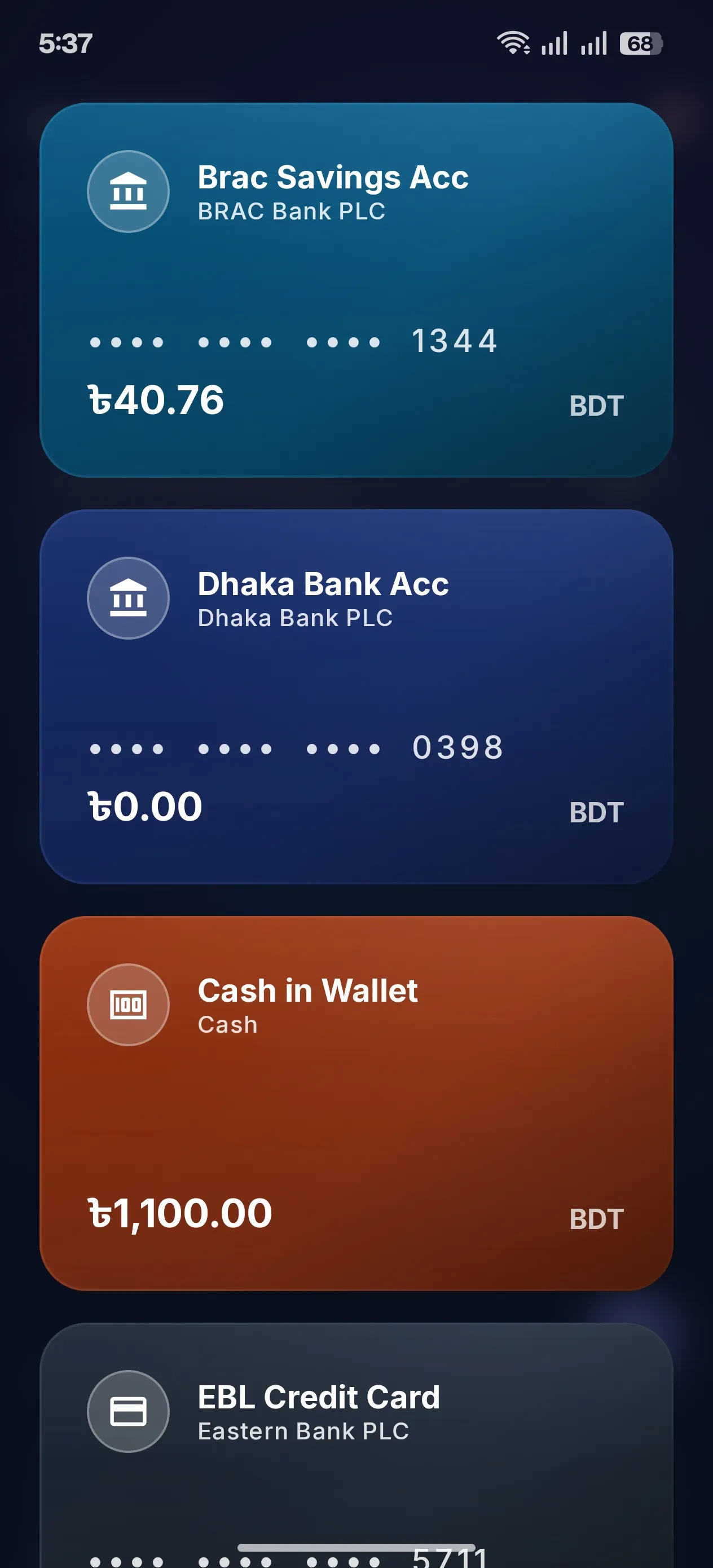 Premium account cards UI