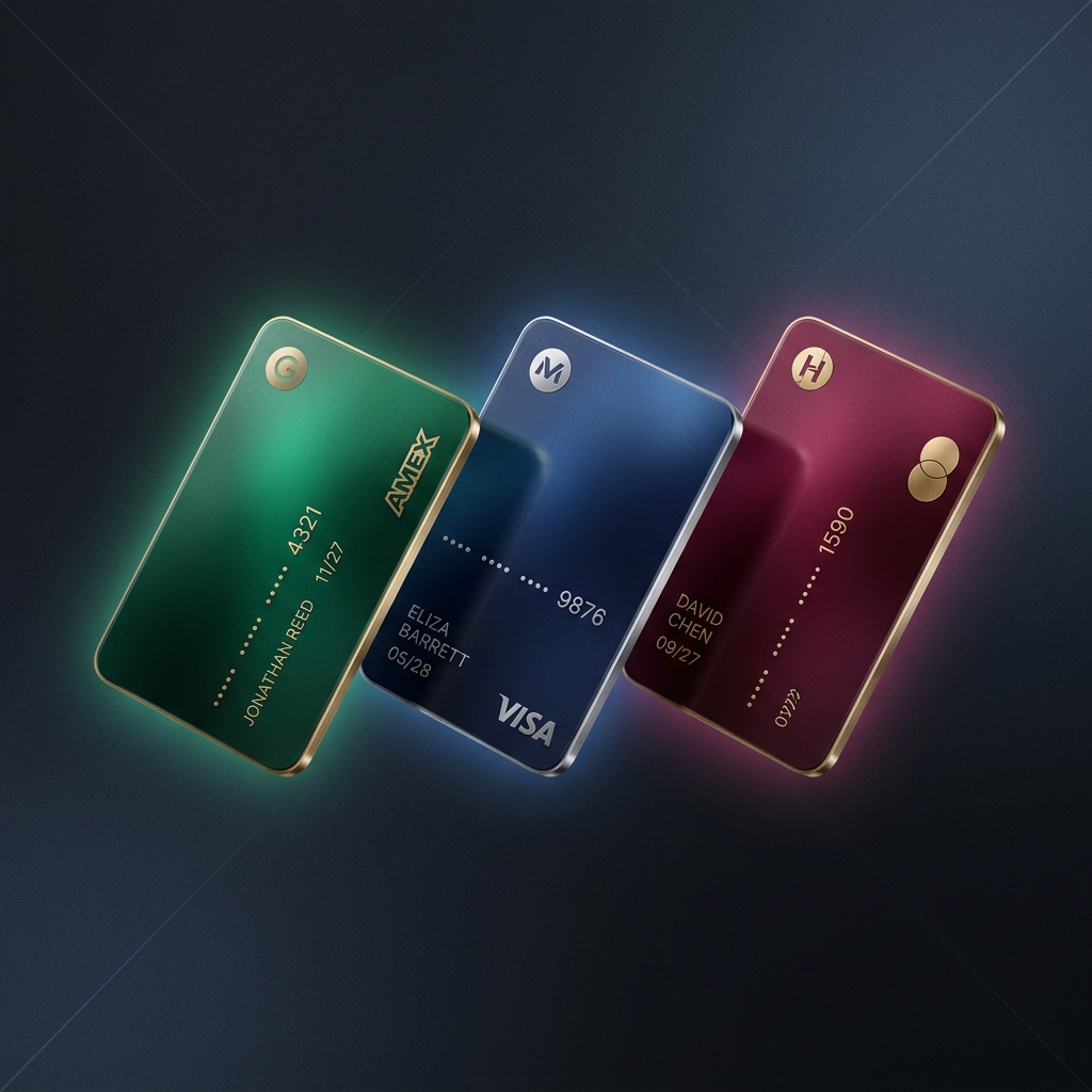 Premium account cards with jewel-tone gradients